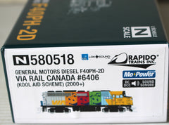 N Rapido General Motors Diesel Locomotive F40PH-2D VIA RAIL CANADA (Kool Aid Scheme) w/DCC and Sound