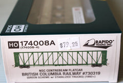 HO Rapido British Columbia Railway NSC 73' Centrebeam Flatcar 174008A