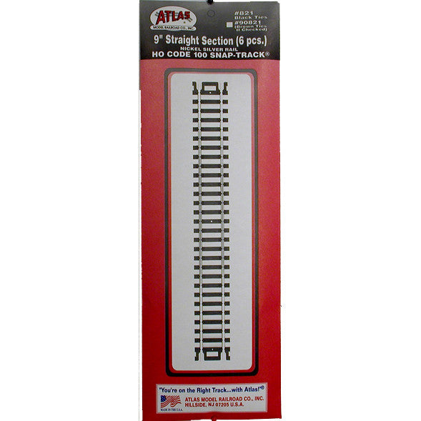Atlas HO Code 100 Snap-Track 9" Straight #821 (package of 6)