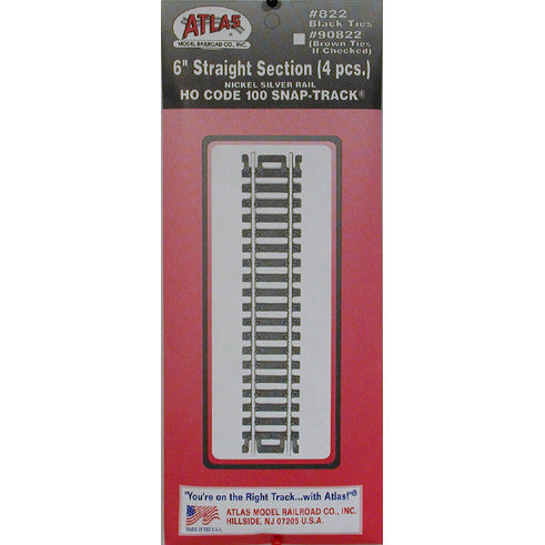 Atlas HO Code 100 Snap-Track 6" Straight Section #822
