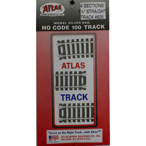 Atlas HO Code 100 Snap-Track 4 sections 1 1/2" straight #825