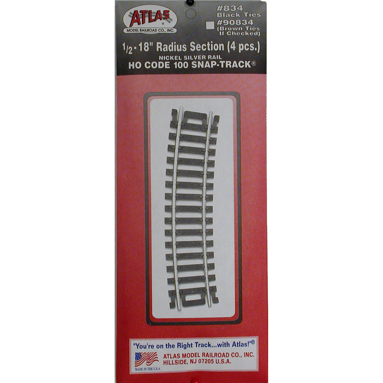 Atlas HO Code 100 Snap-Track 1/2 - 18" Radius Section #834 (4 pack)