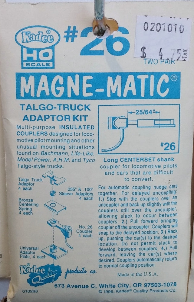 HO Kadee #26 Talgo-Truck Adaptor Kit