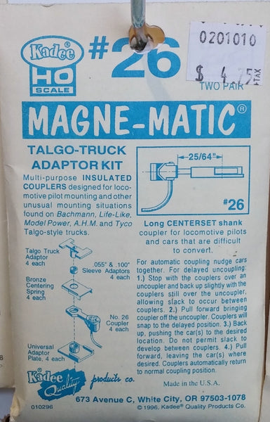 HO Kadee #26 Talgo-Truck Adaptor Kit