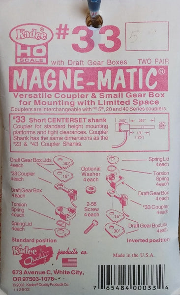 HO Kadee #33 Versatile Coupler & Small Gear Box