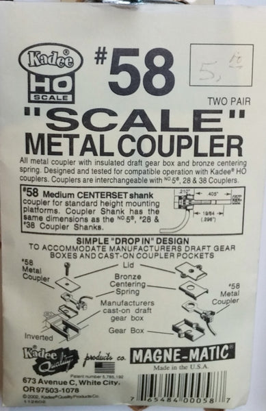 HO Kadee #58 "Scale" Metal Couplers