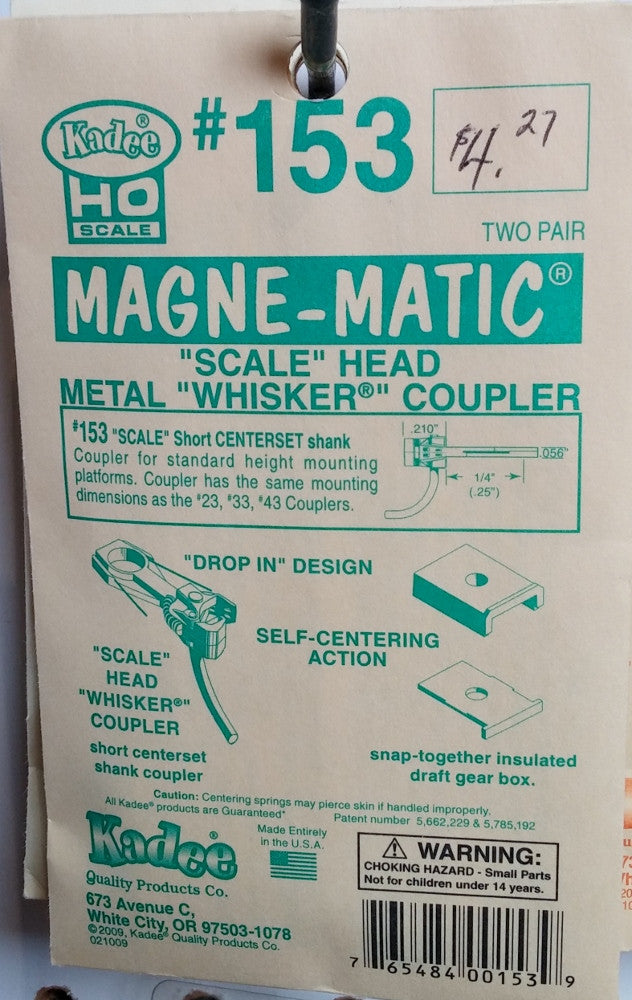 HO Kadee #153 "Scale" Head Metal "Whisker" Coupler