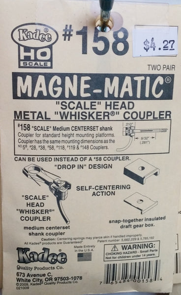 Kadee #158 HO Magne-Matic Scale Head Metal Whisker Couplers 9/32 (4 Kadee #158 HO Magne-Matic Scale Head Metal Whisker Couplers 9/32 (4