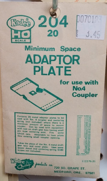 HO Kadee #204 Minimum Space Adaptor Plate