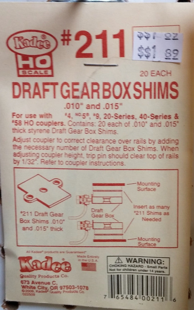 HO Kadee #211 Draft Gearboxshims