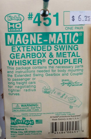 HO Kadee #451 Extended Swing Gearbox & Metal Whisker Coupler