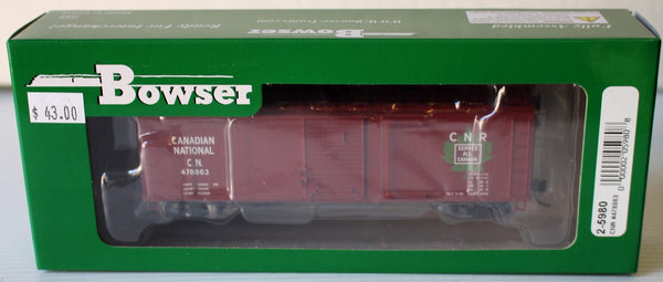 HO Scale Bowser Puce Creek Canadian National 40' Single Door Box Car Rd. #478863 Item #2-5980 (Brown)