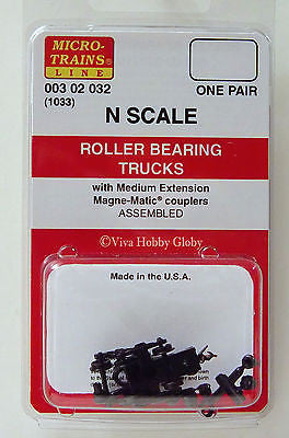 Micro-Trains N Scale Roller Bearing Trucks (with medium extension couplers) #1033