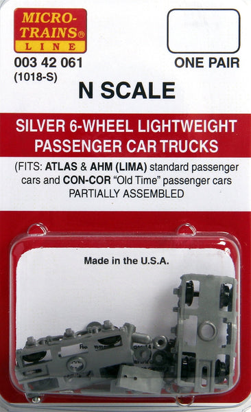 Micro-Trains N Scale Silver 6-Wheel Lightweight Passenger Car Trucks #1018-S